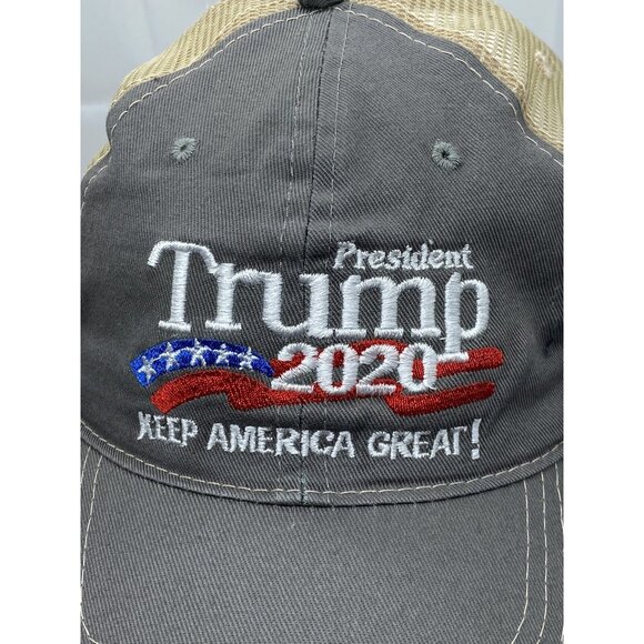 Trump 2020 Gray Tan Cap Trucker Hat Snap-back Summer - Picture 10 of 14